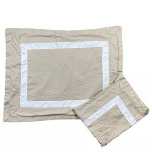 Springmaid Pair Pillowcases Shams Hotel Border Beige White Khaki Cotton High-End